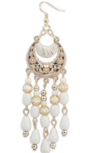 Load image into Gallery viewer, Bohemian long white and gold tear drop earrings
