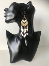 Load image into Gallery viewer, Bohemian long white and gold tear drop earrings
